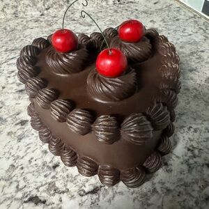 Heart Shaped Faux Chocolate Cherry Cake Valentines Day NEW!
